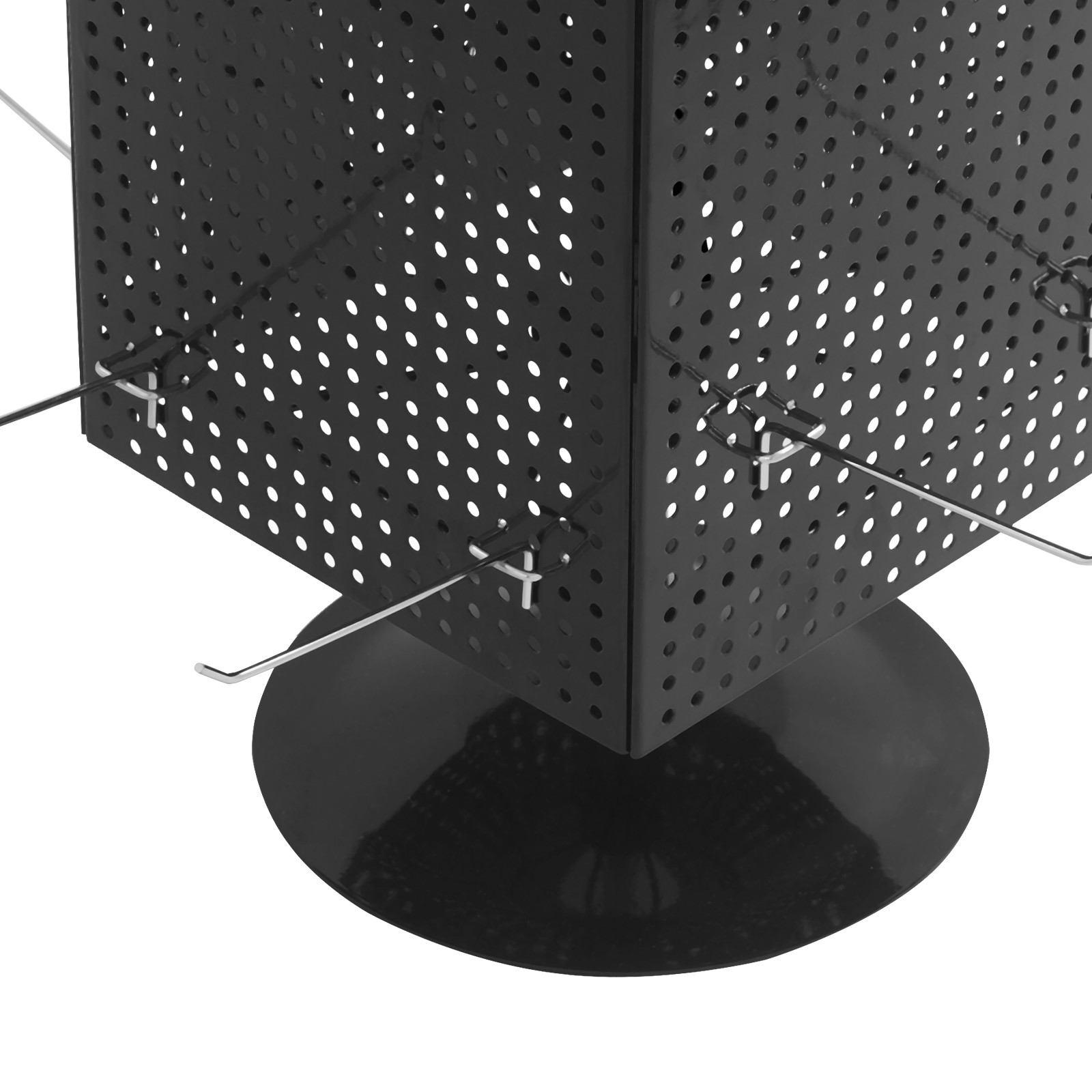 4-sided Black Revolving Display Stand Perforated Panel Display Stand Pegboard