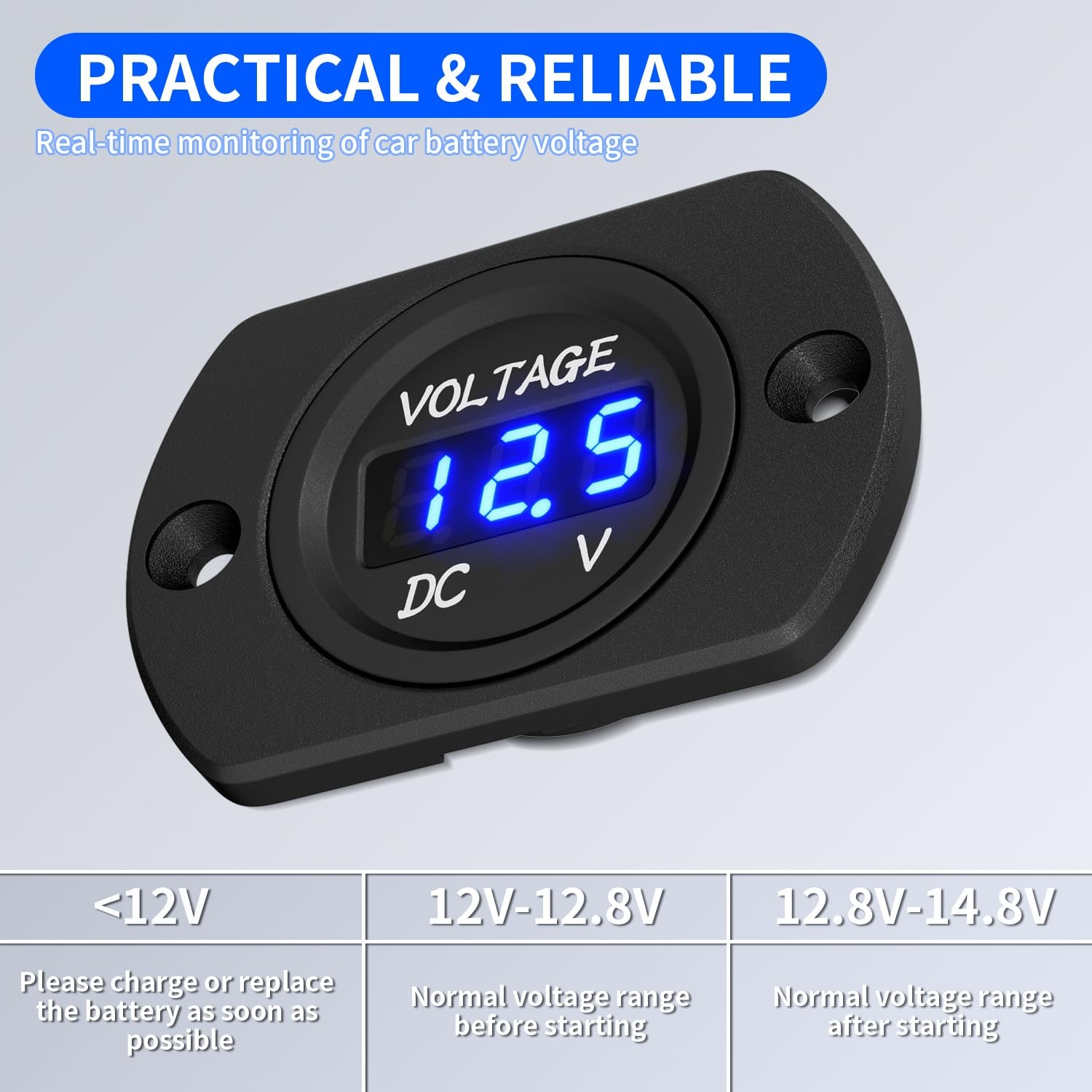 DaierTek Battery Voltage Meter Waterproof DC 12V 24V LED Voltmeter Panel 12 Volt