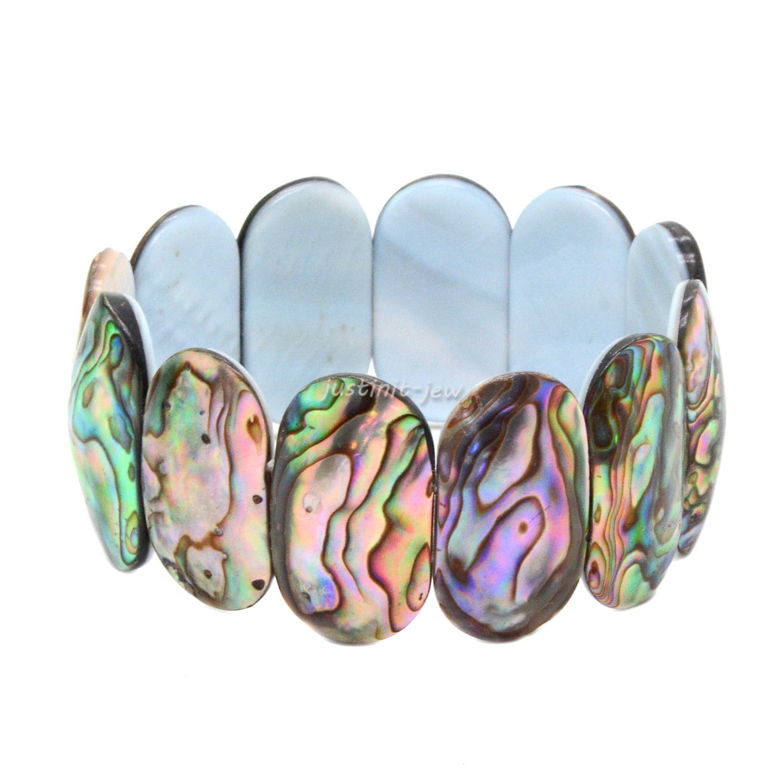 Abalone Shell Oval Stretch Bangle Bracelet  Ocean-Inspired Jewelry Gift 7 inch