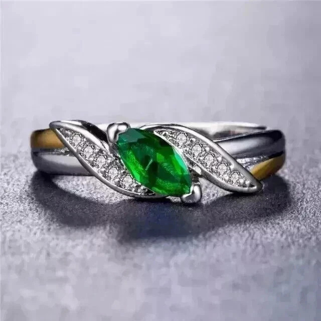 2CT Marquise Cut Lab Created Emerald Women's Wedding Ring 14K White Gold Plated