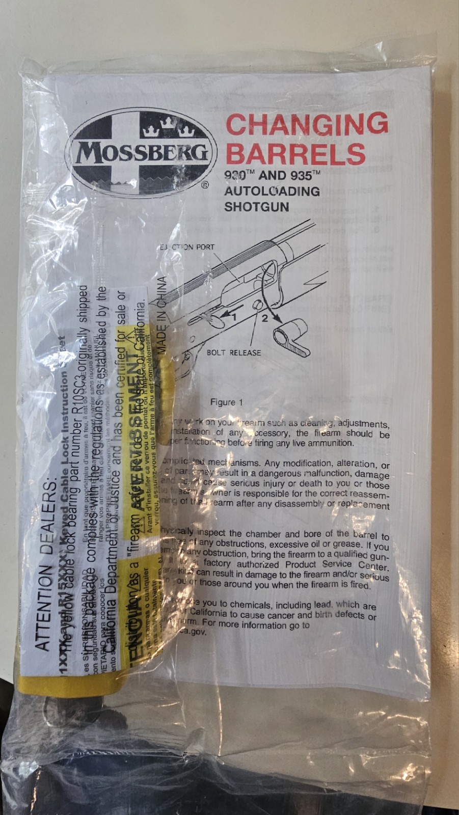 Mossberg 930/935 Handbook With Gun Lock/ New Never Opened
