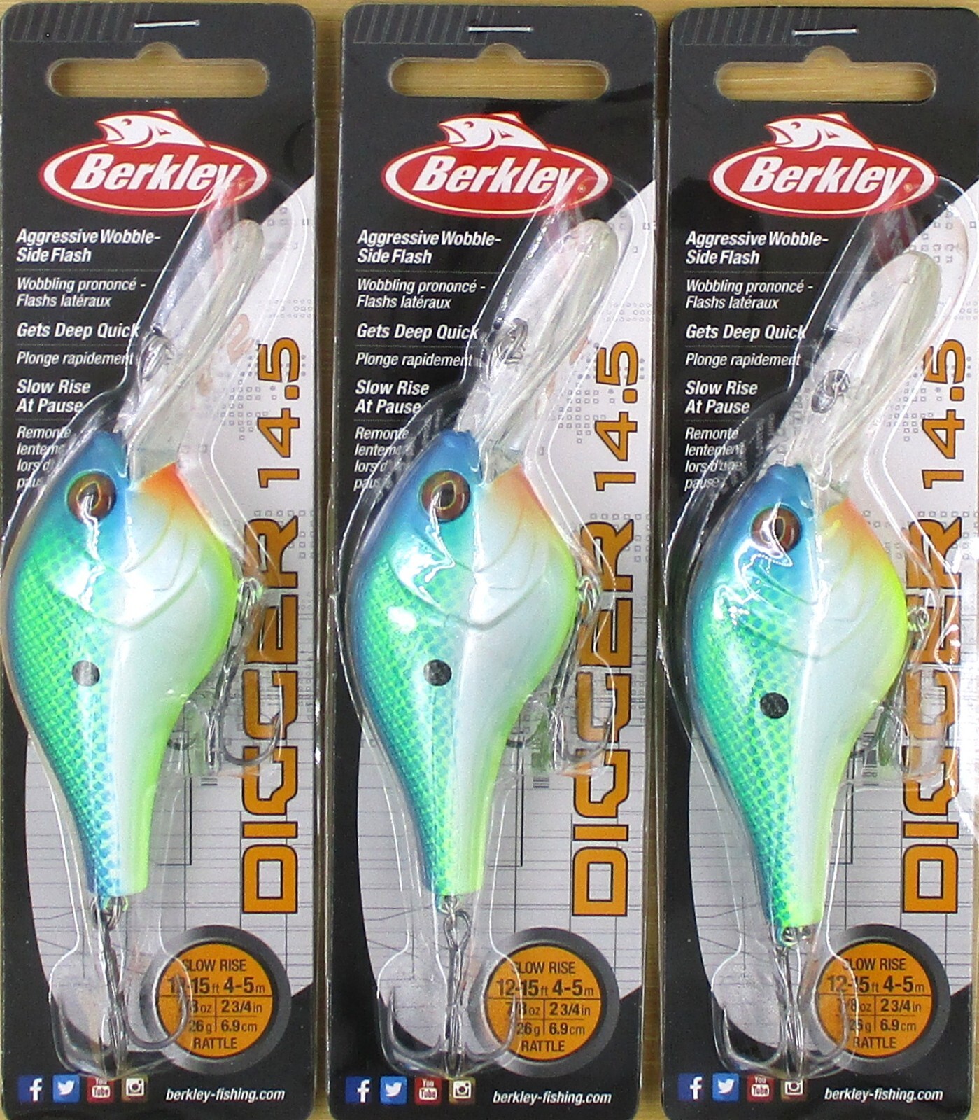 (3) Berkley 7/8 Oz 2 3/4" Digger 14.5 Rattle Crankbaits Big Money Brand New