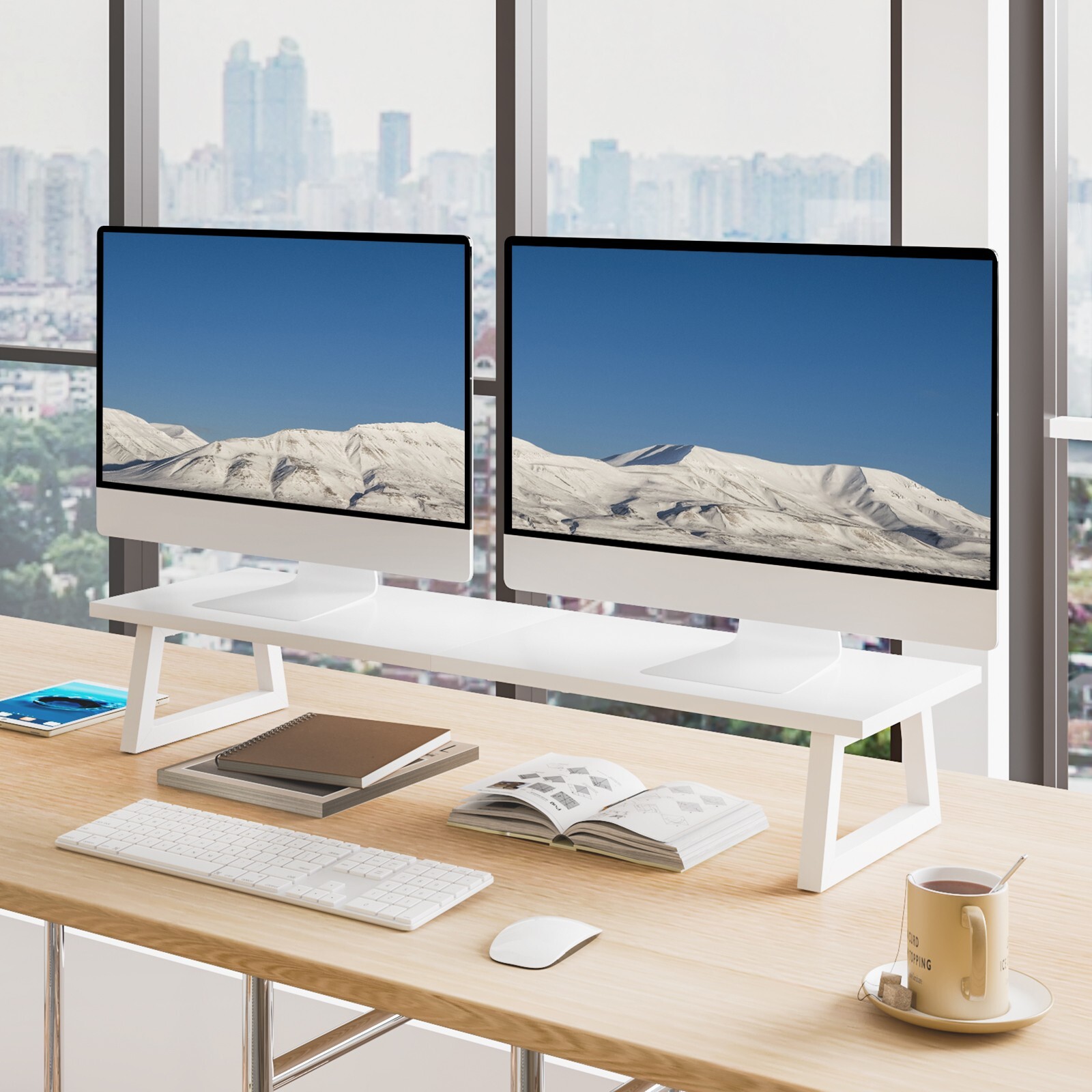 31.5 inch Dual Monitor Stand Riser for Wood & Steel Desktop Riser Organization