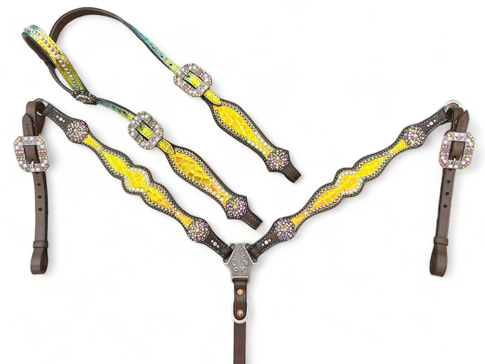 Genuine Leather Western Headstall Breast Collar tack Set for Horse Decorated