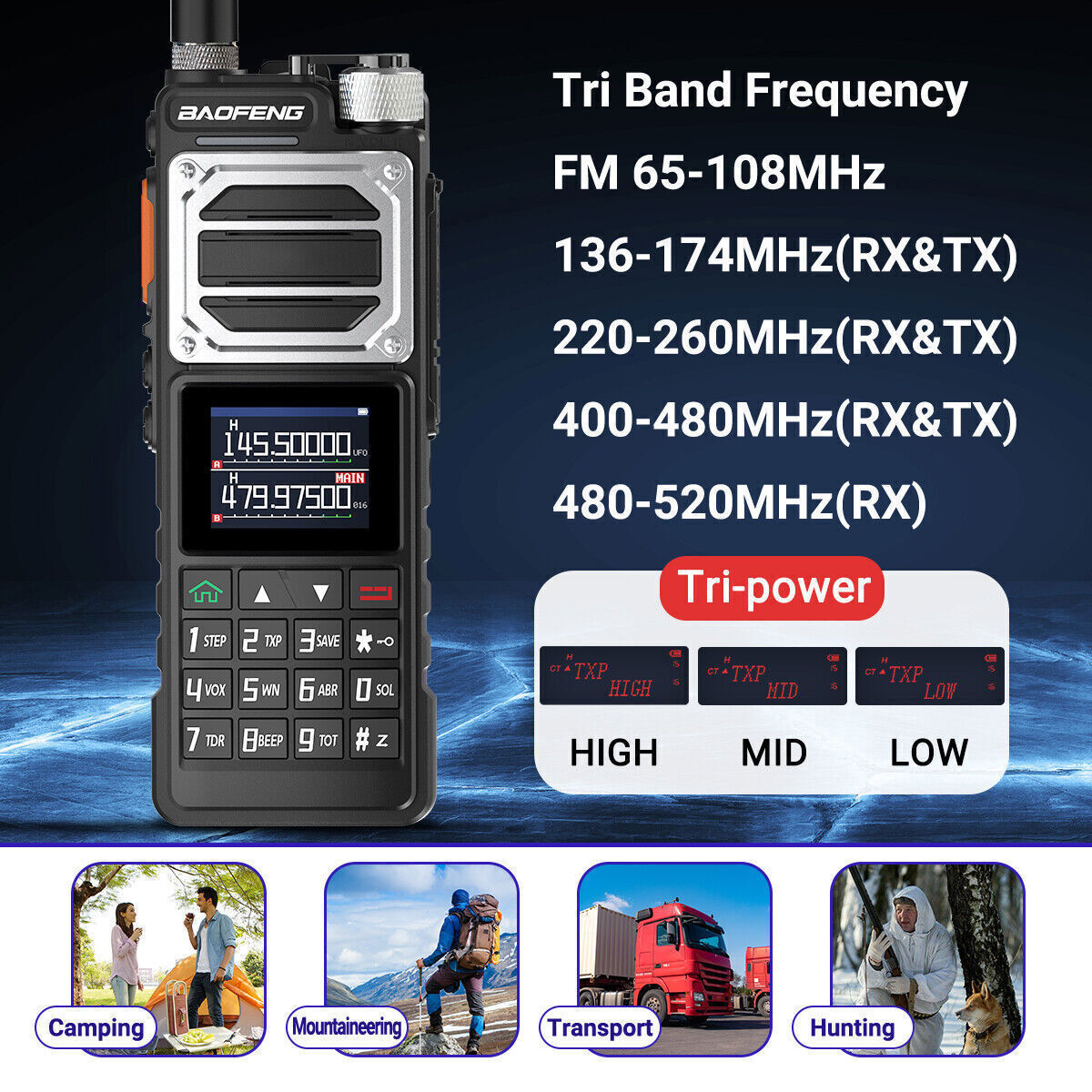 US Baofeng UV25 Walkie Talkie Long Range Tri-power Two Way Radio+48cm Antenna X2