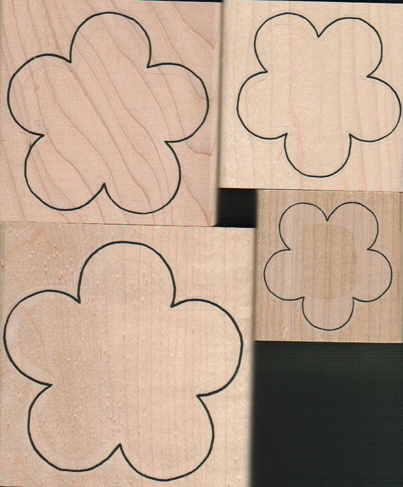 Flower Set Of Four 2 x 2; 2 1/2 x 2 1/2; 3 x 3; 3 1/2 x 3 1/2" Rubber Stamps