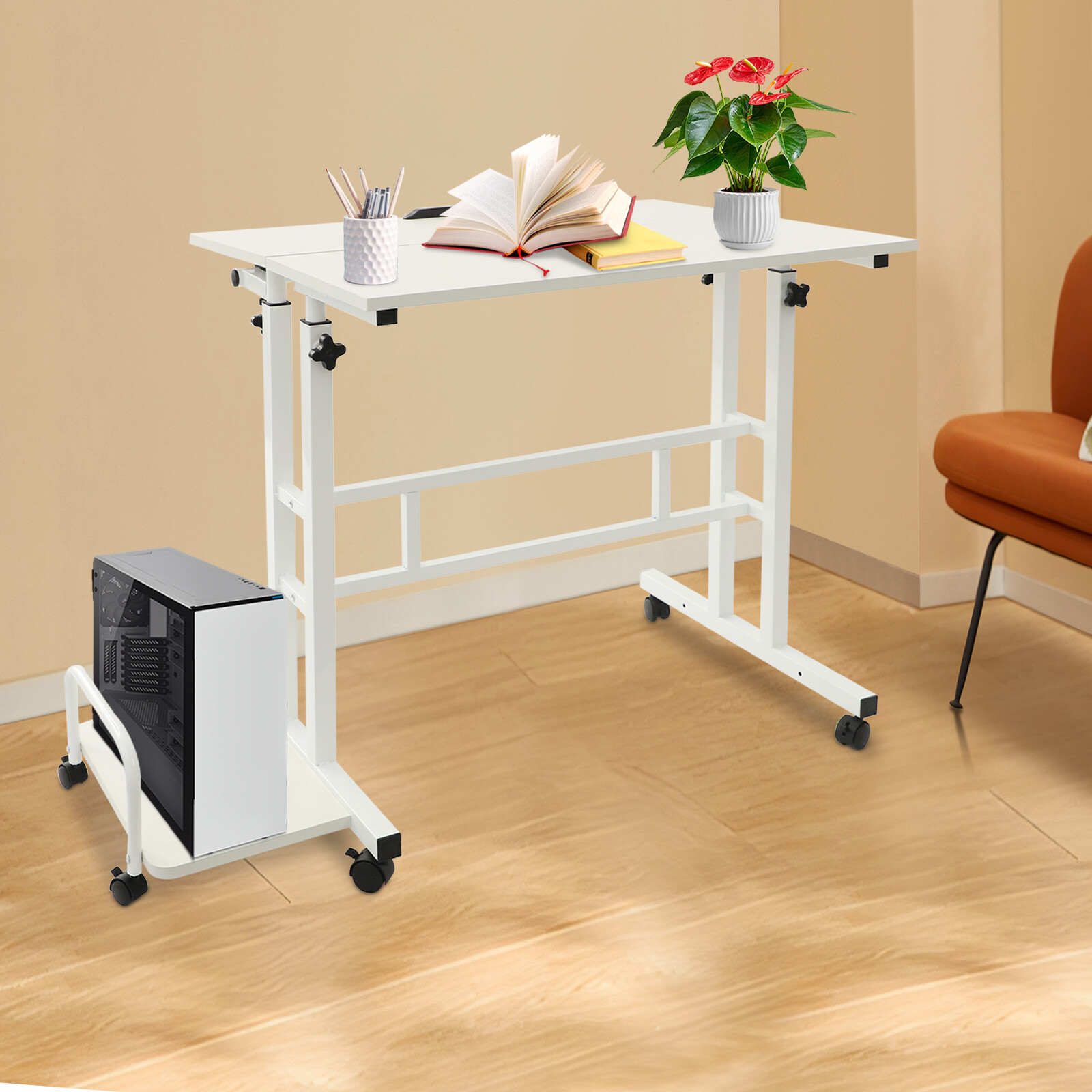 White Computer Desk, Multi Functional Foldable Desk, Adjustable Computer Table