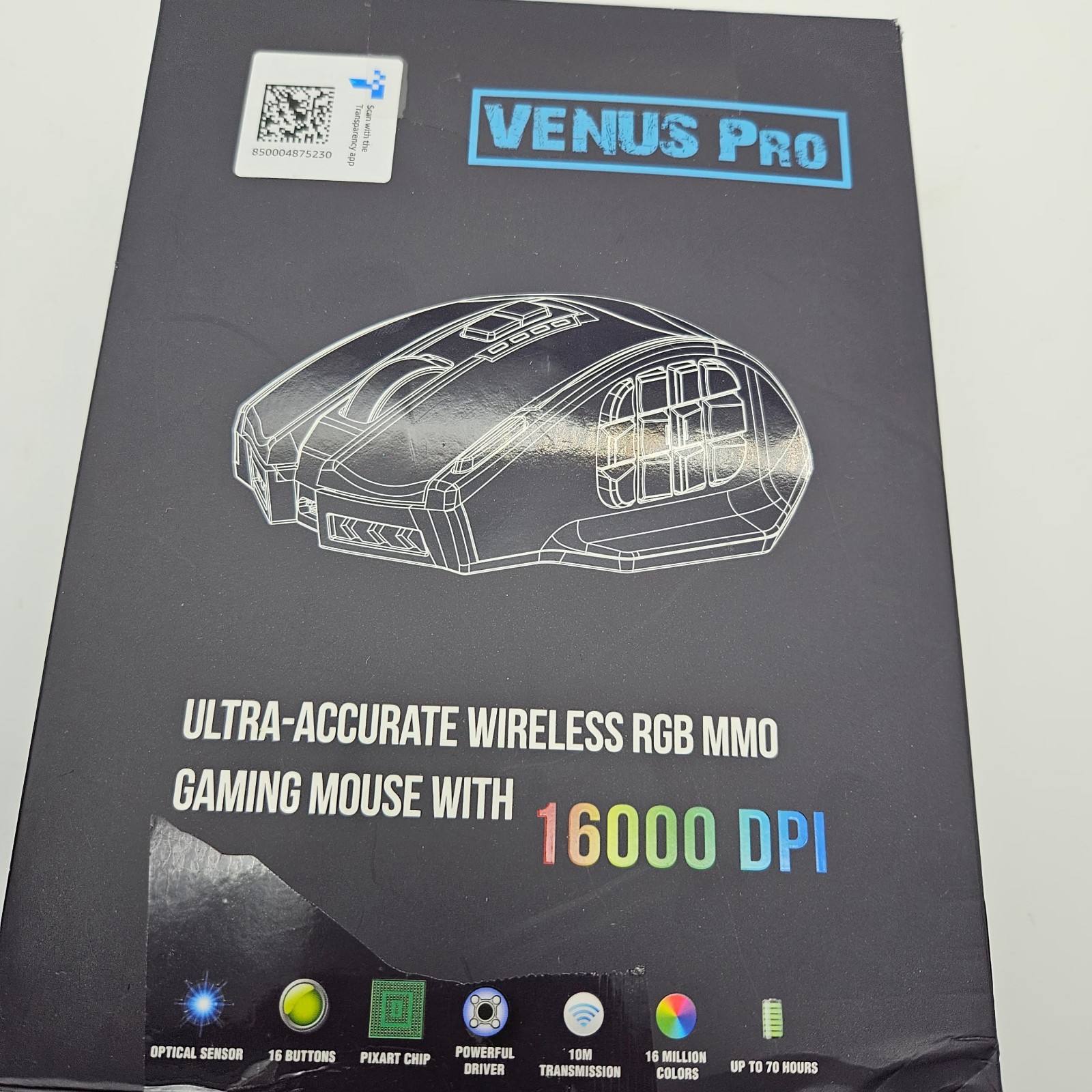 UtechSmart Venus Pro Wireless RGB MMO Gaming Mouse 16,000 DPI - Black