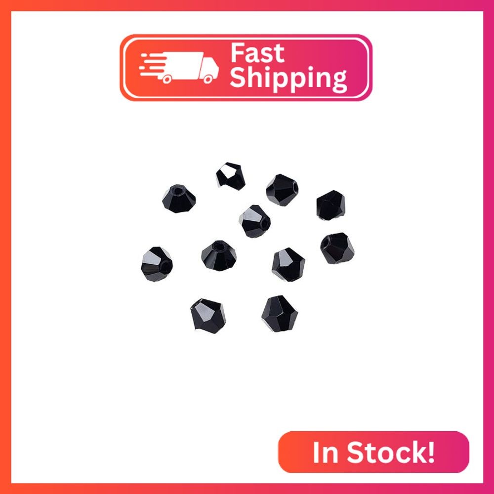 Chengmu 4mm Bicone Black Glass Beads for Jewelry Making, Faceted Crytal Spacer B