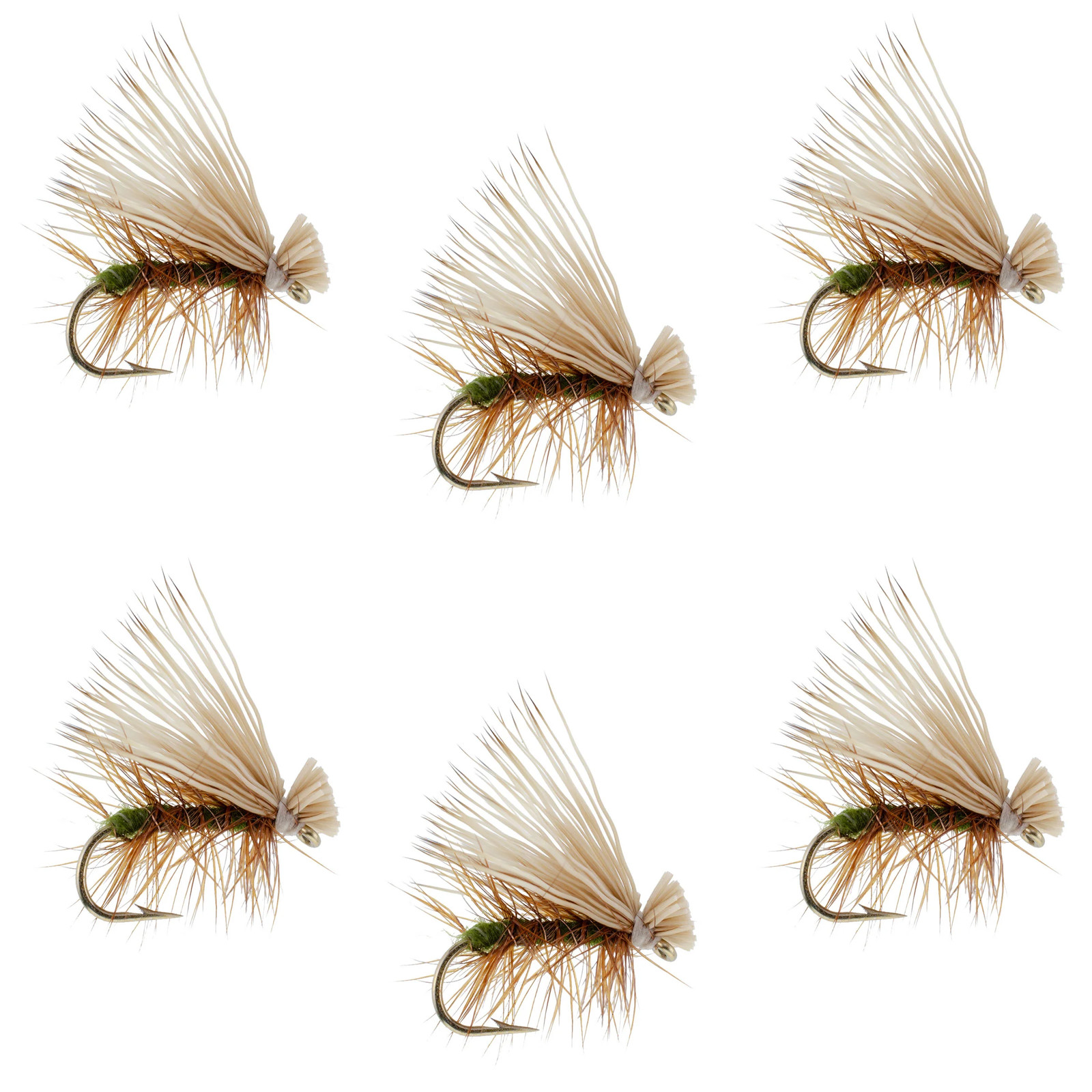 Olive Elk Hair Caddis Classic Trout Dry Fly - Set of 6 Flies Size 14