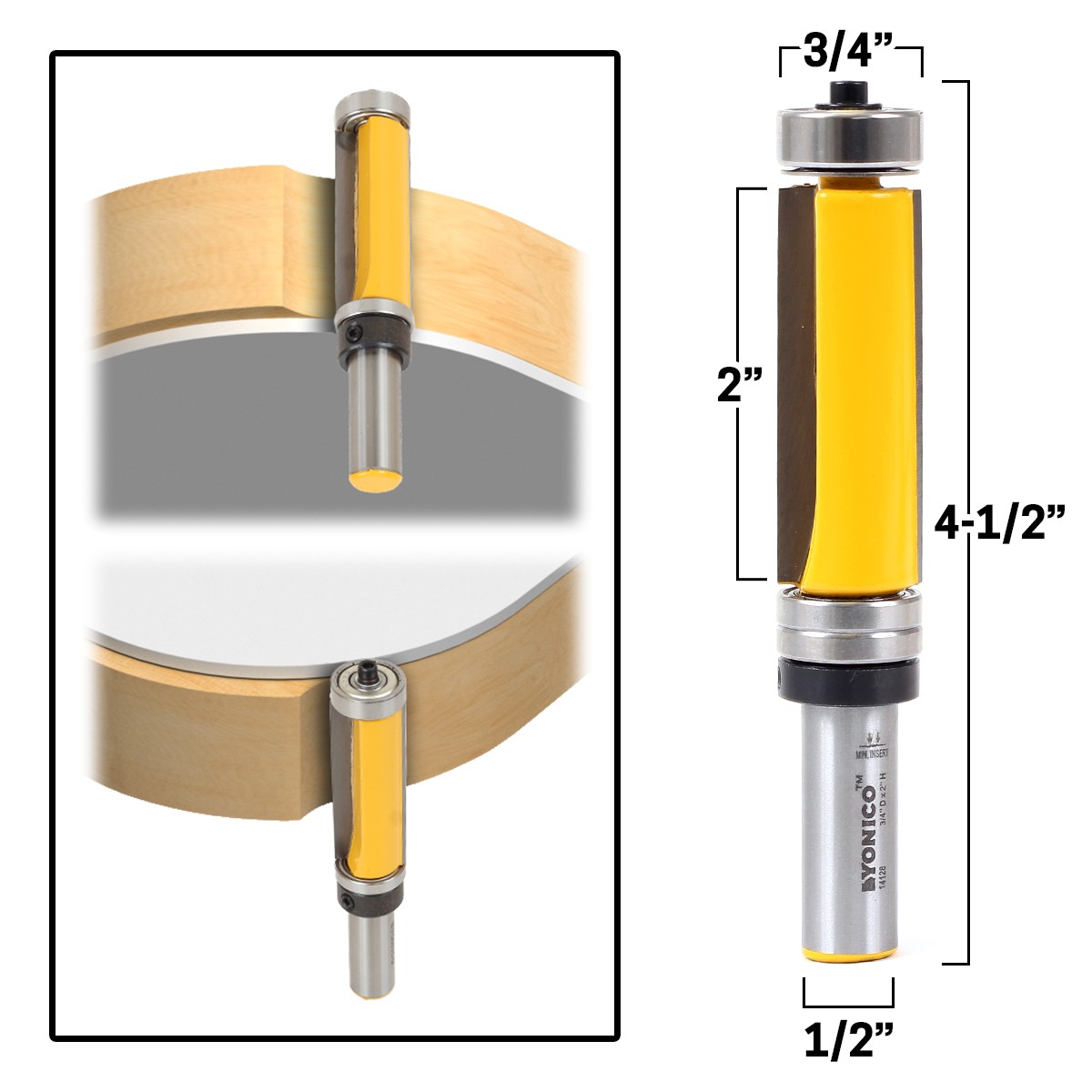 2" Down Shear Flush Trim Top & Bottom Bearing Router Bit 1/2" Shank Yonico 14128