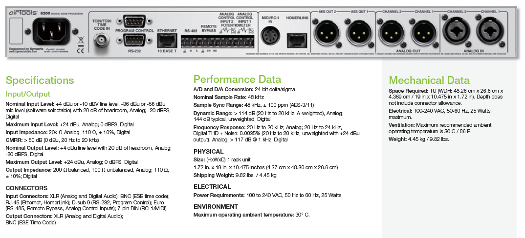 Airtools Symetrix 6200 Digital Mic Preamplifier Voice Speech Processor Voiceover