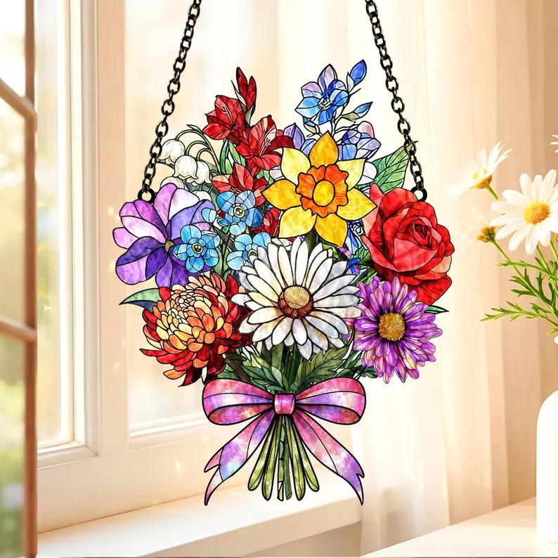 Custom Birth Flower Suncatcher Acrylic Personalized Gift