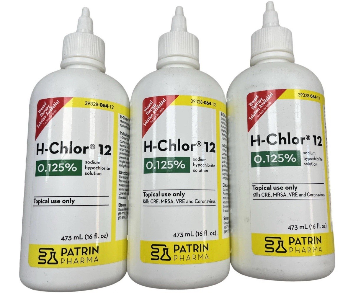 H-Chlor 12 WOUND WASH Effective MRSA & VRE 16oz ( 3 pack )  __