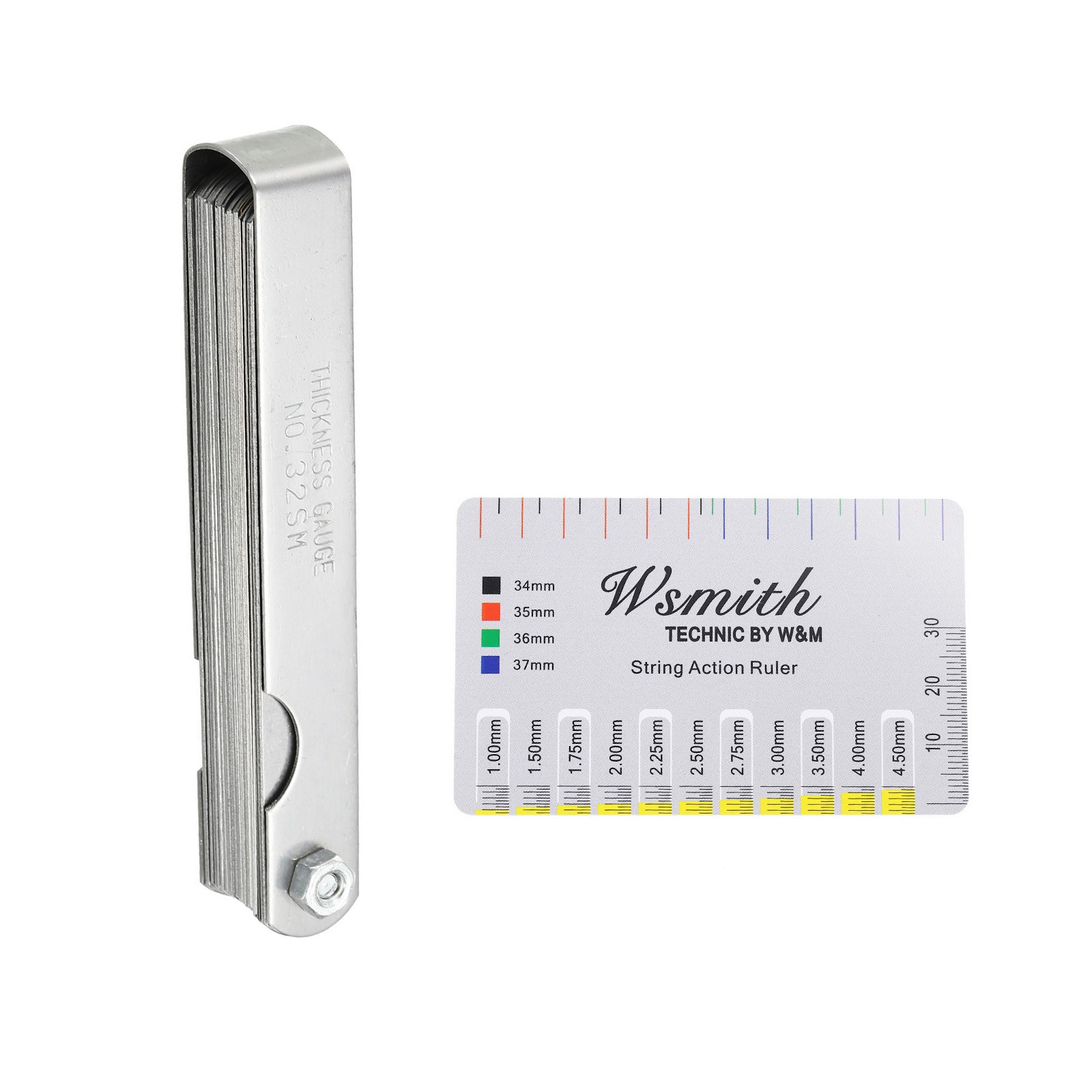 Feeler Gauge Dual Marked Measuring Tool 32 Blades Steel + String Action Ruler