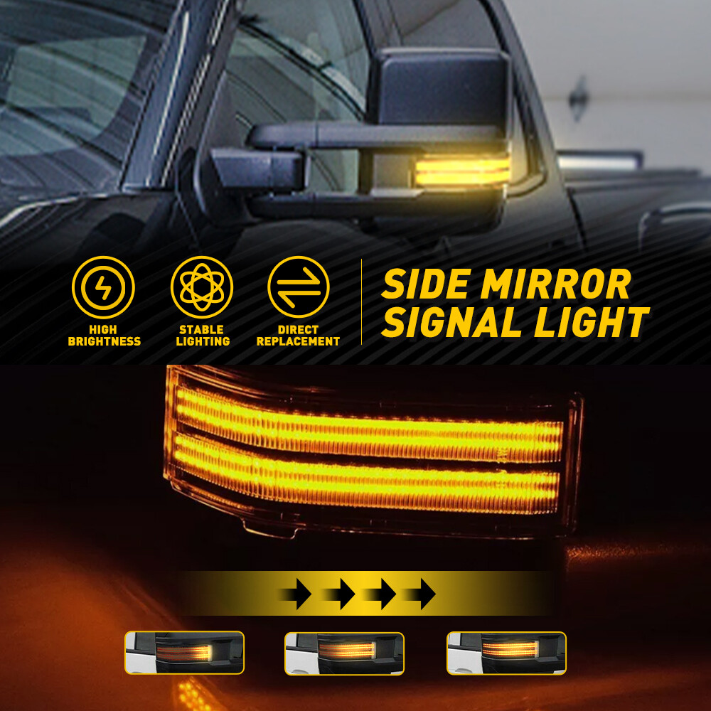 For 14-18 Chevy Silverado GMC Sierra Tow Side Mirror Signal Light Switchback LED