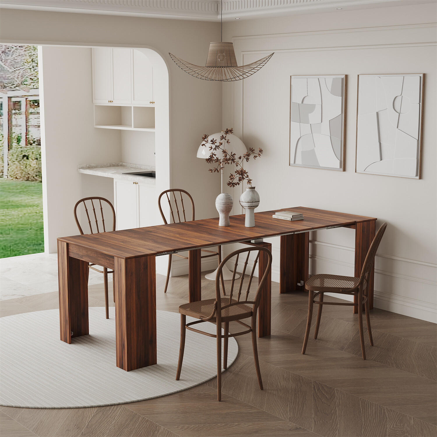 Multifunction Extendable Dining Table Kitchen Table Modern Rectangular Table US