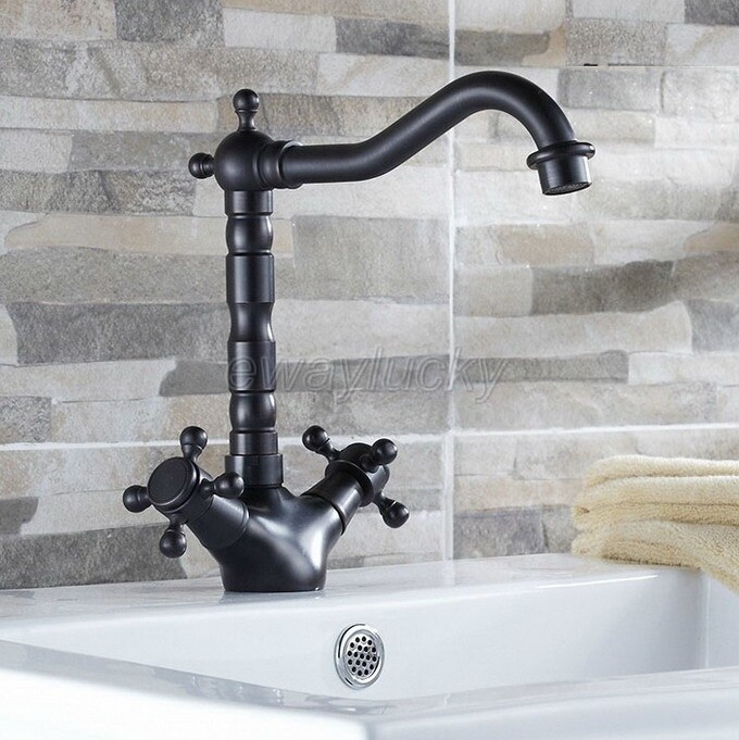 Black Oil Rubbed Bronze Basin & Kitchen Faucet Swivel Spout Mixer Tap Deck Mount