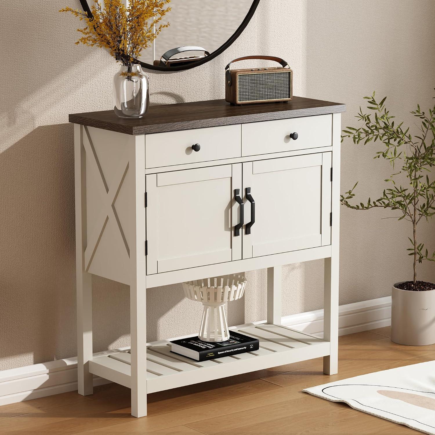 Farmhouse Console Table, 33.5" W Entryway Cabinet with Drawer | Coffee Bar Cabin