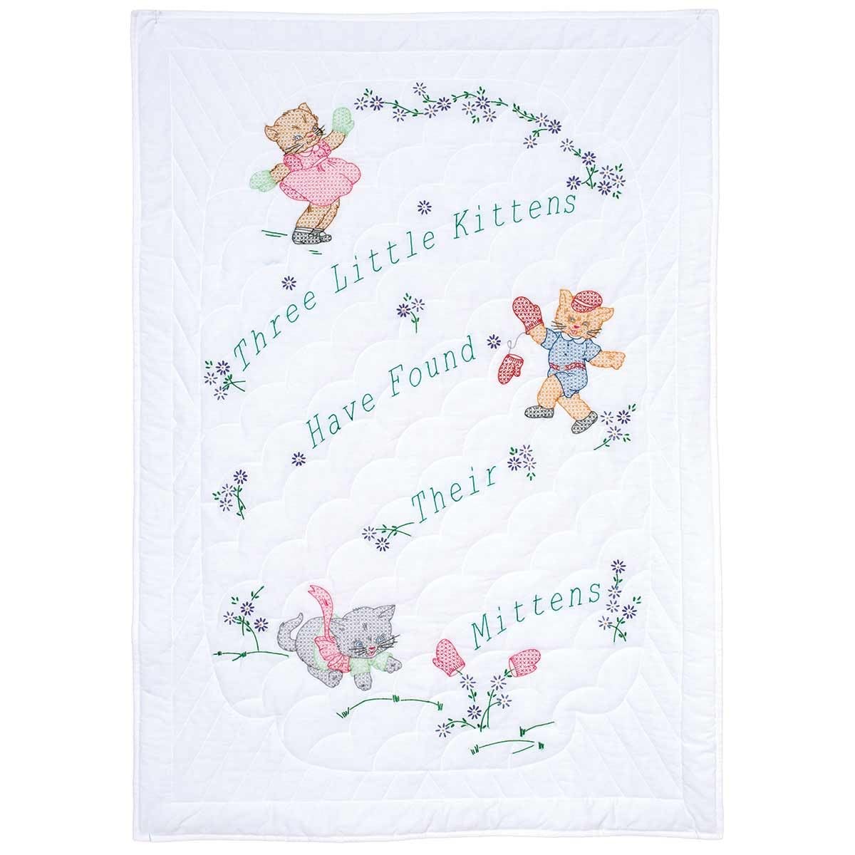 Jack Dempsey Needle Art Three Little Kittens Crib Quilt Top Crib, Multi-Color