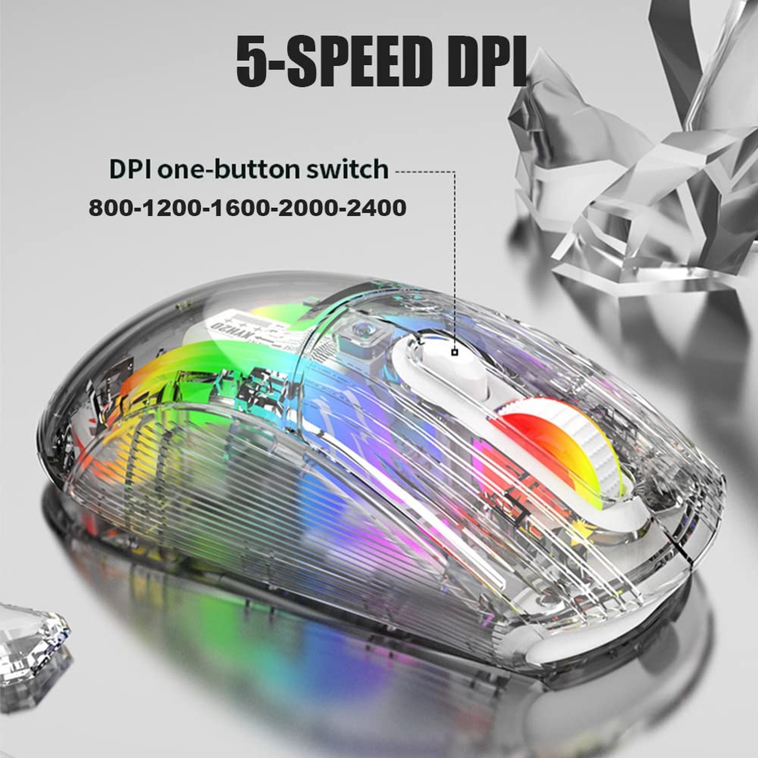 Bluetooth Wireless Mouse, Transparent RGB Mechanical Dual Mode Gaming Mouse, ...