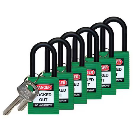 Brady 123353 Lockout Padlock, Keyed Different, Nylon, Green, 1 1/2 In Shackle