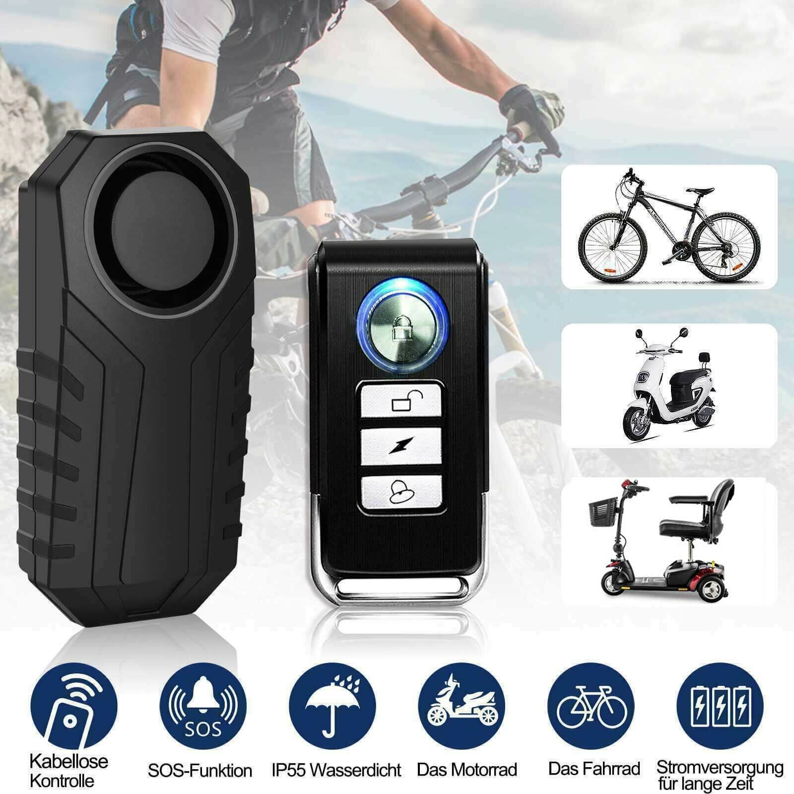 66FT Remote Bike Alarm Vehicle Search 3 Bells Anti Theft for Motorcycle/Ebike