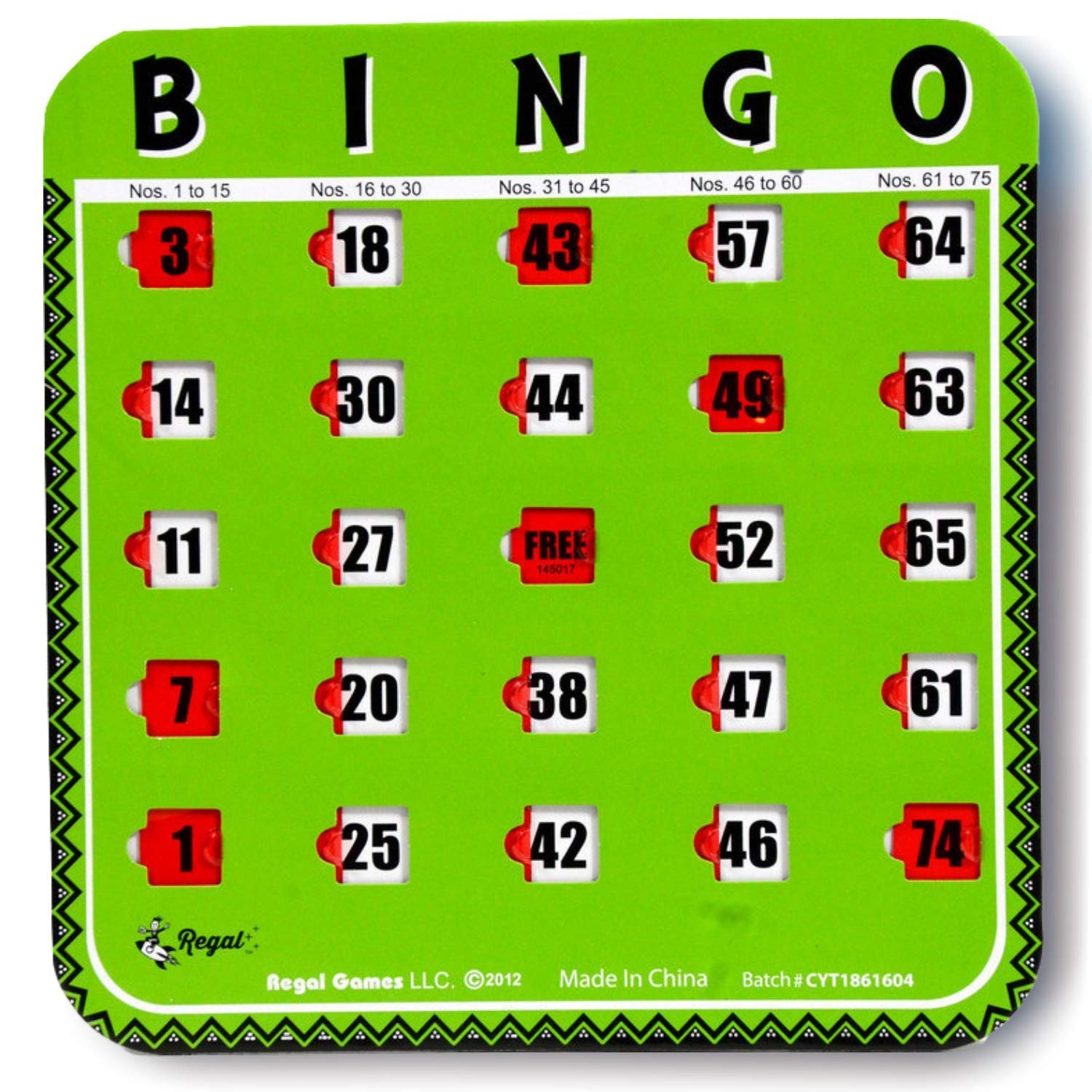Regal Bingo Bulk Cards with Sliding 6.75 x 6.5 inches, Green (9-16)