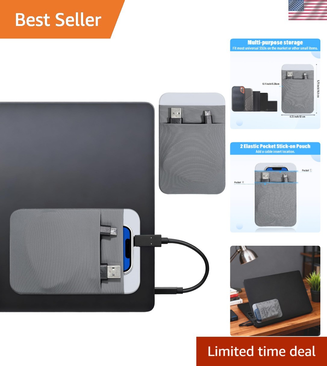 Space-Saving Portable SSD Sleeve with Anti-Slip Pouch for Laptop Accessories
