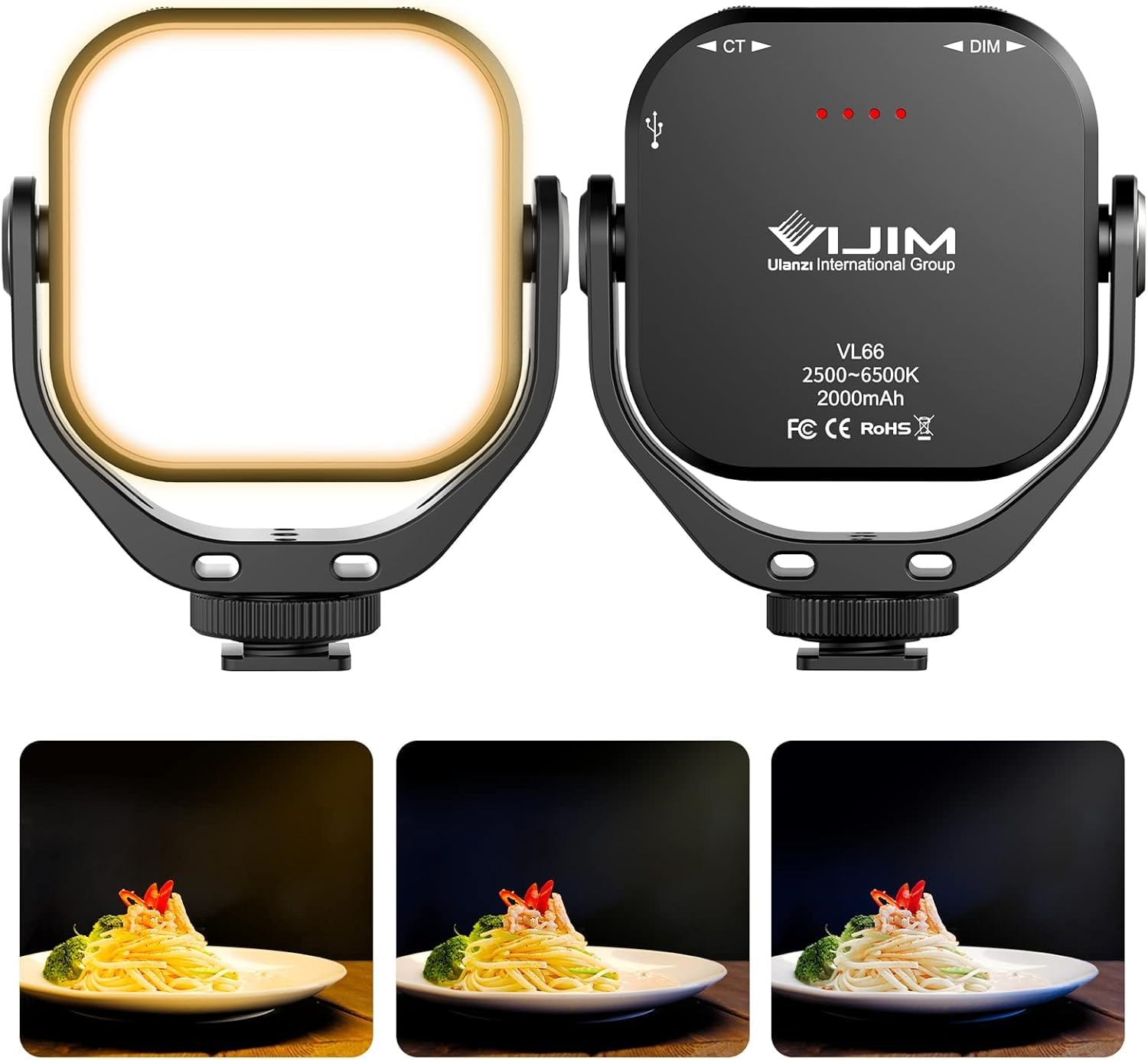 ULANZI VL66 BiColor Adjustable Rechargeable 25006500K  Mini Video Portable Li...