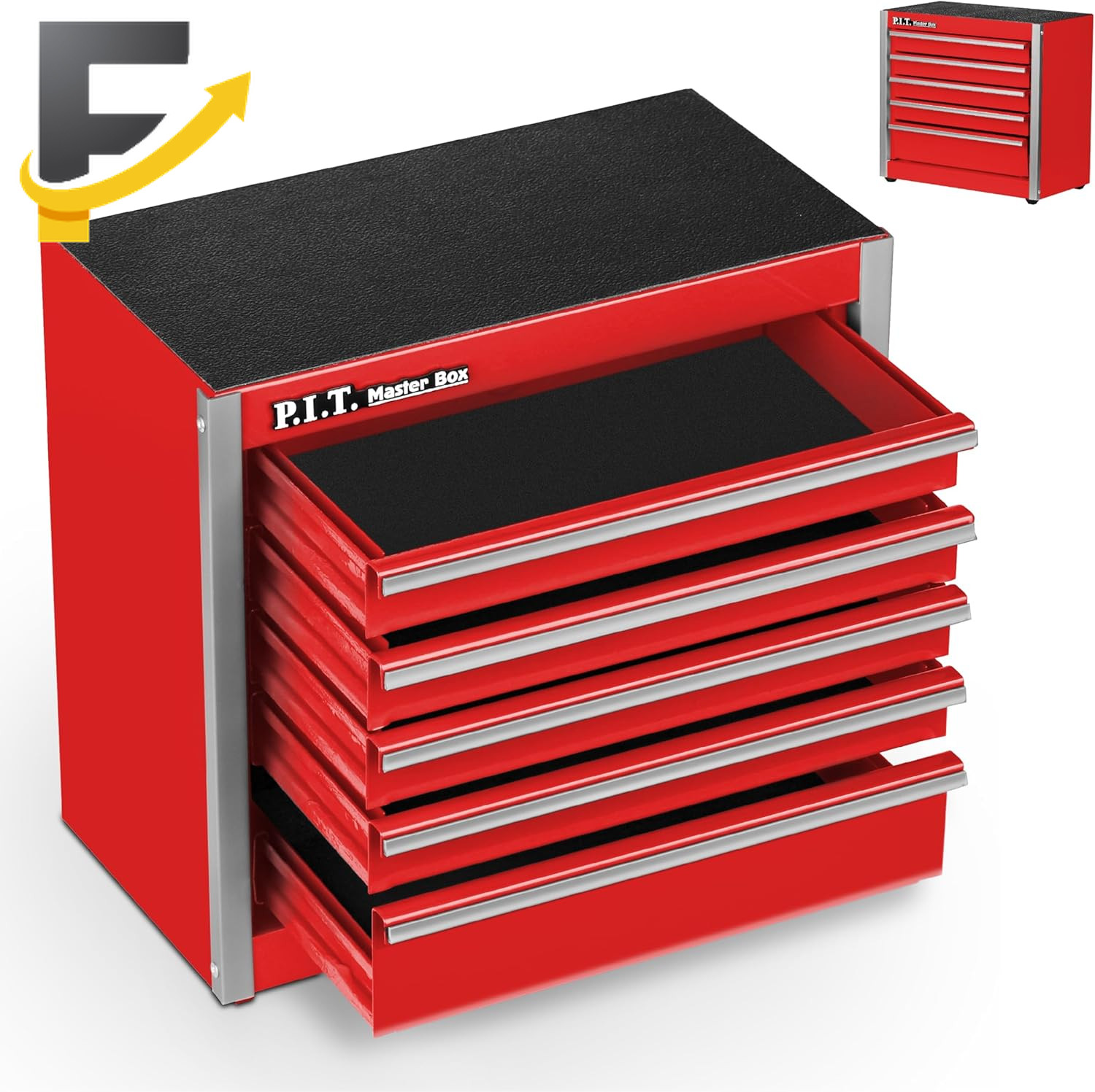 Mini Red Tool Box Portable 5-Drawer Micro Roll Cab Steel Tool Box with Liner Red