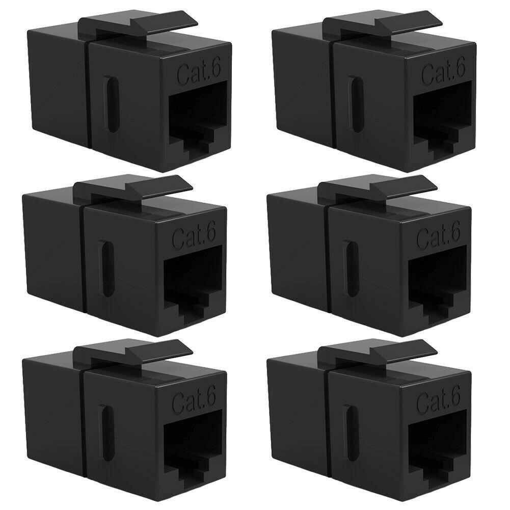 6x CAT6 Keystone Ethernet RJ45 Network Coupler Cable Wall Plate Extender Black