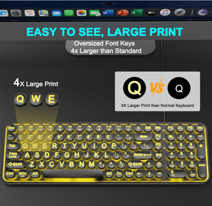 Large Print Backlit Keyboard, Wired USB Lighted Computer Keyboards with 7-Color