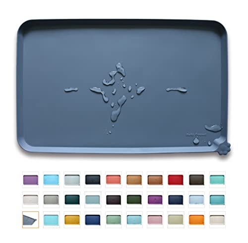 Hoki Found -Waterproof Pet Feeding Mats with High Lips - 19” x 12” Gray