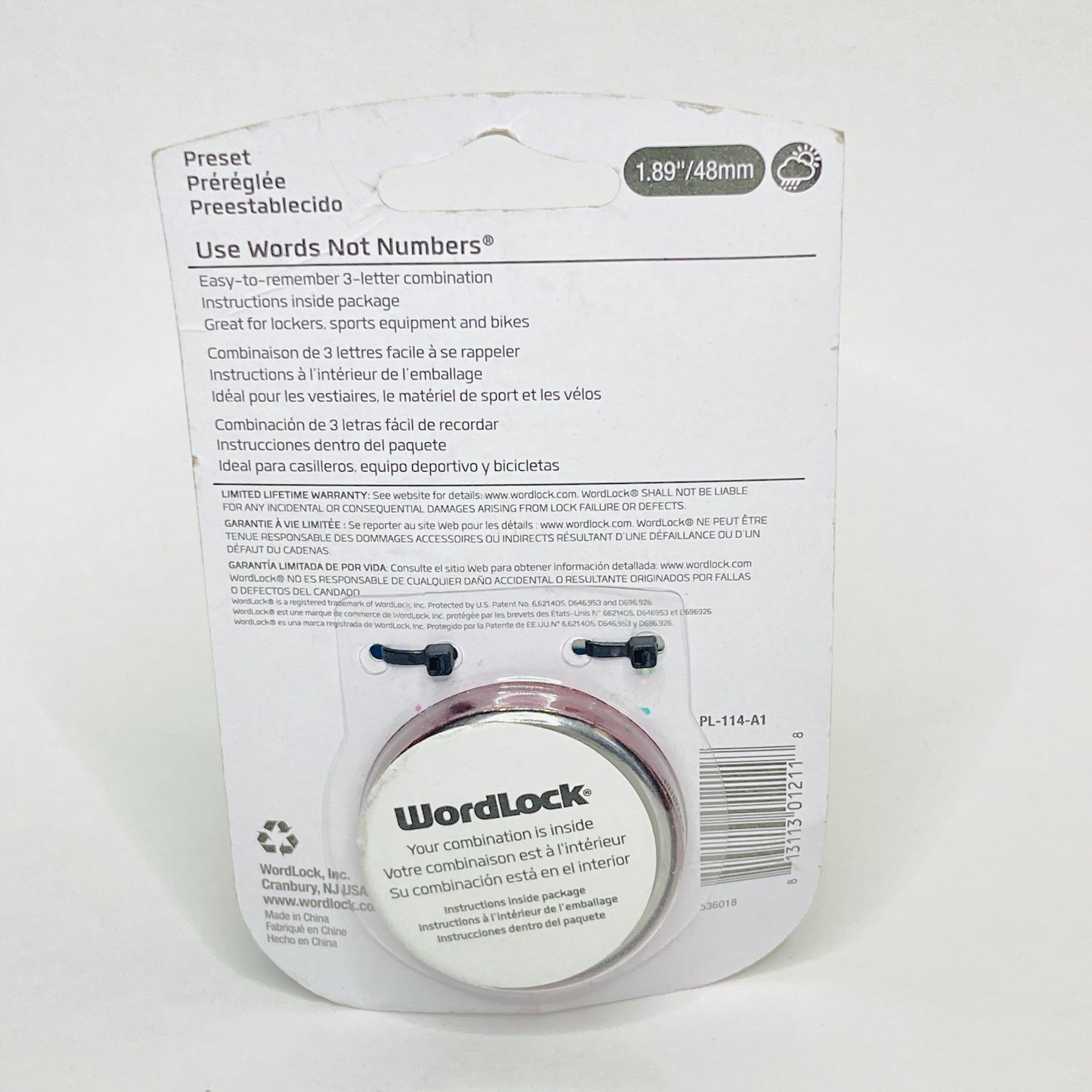WORDLOCK 3 LETTER COMBO CODE COMBINATION LOCK - RED - Steel Shackle