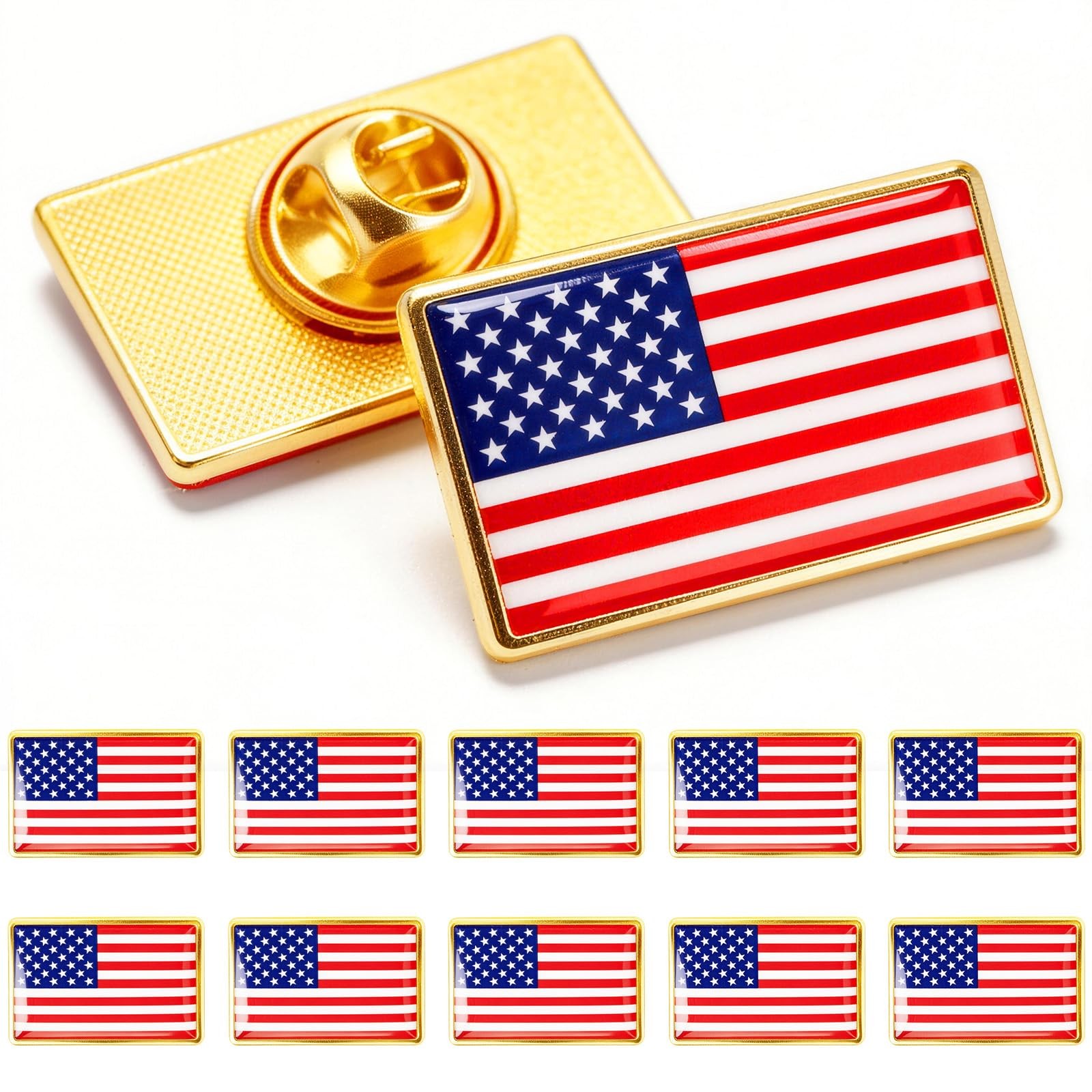 10 Pack USA Flag Lapel Pins, American Enamel Badges with One Size, America