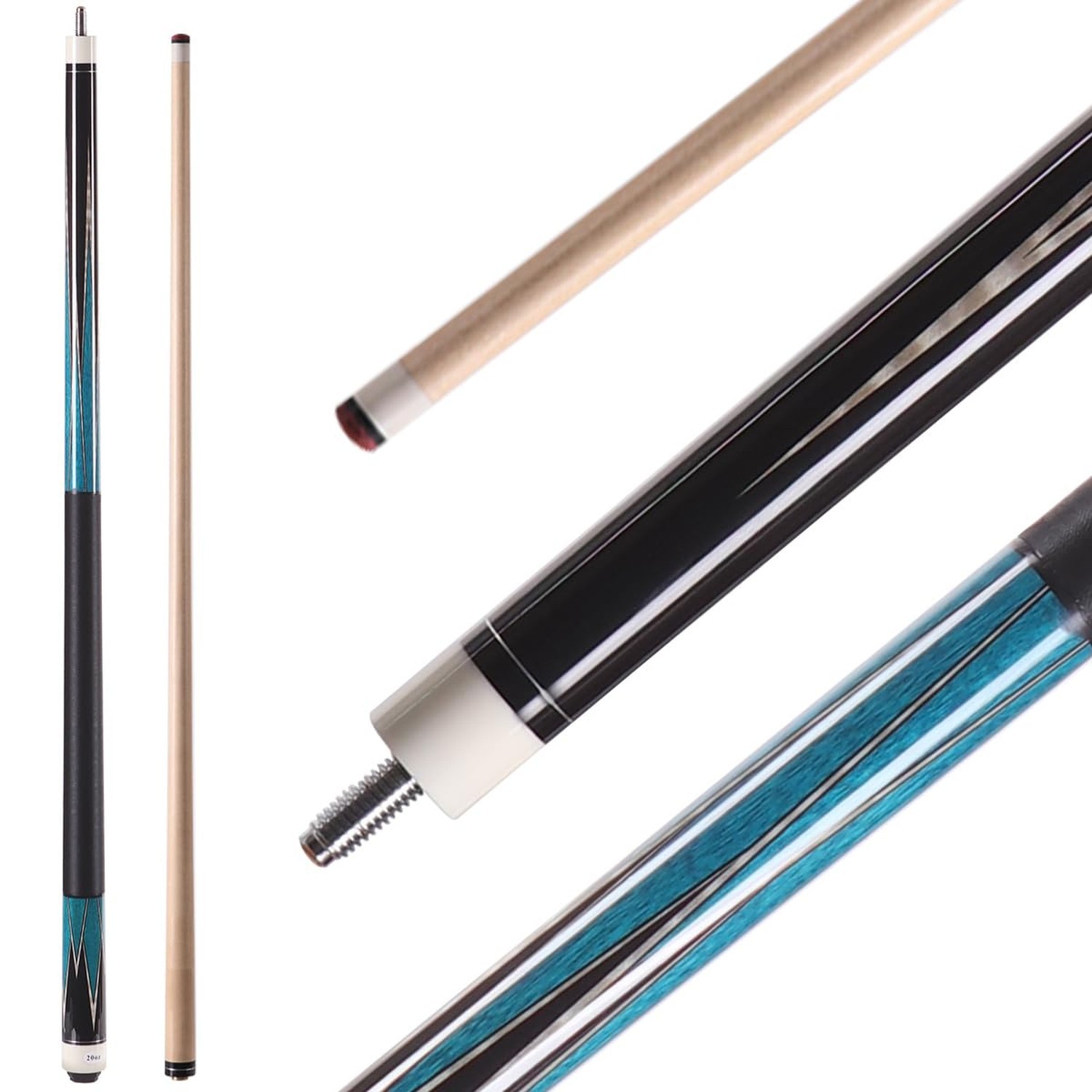 58 inch Canadian Maple Pool Cue Stick 19/20/21 Ounces Available, 13mm Fiber L...