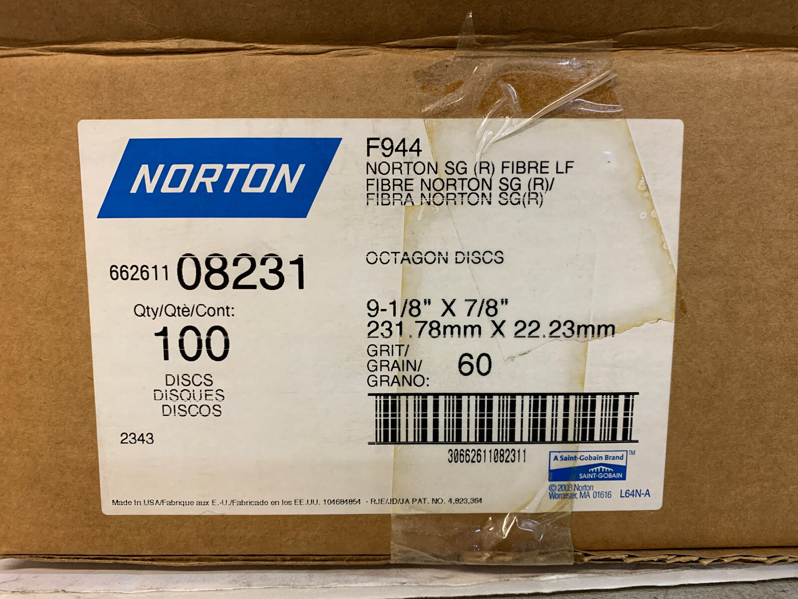 NEW Norton 100 Disc 60 Grain Octagon Discs 9-1/8”x7/8” 662611 08231