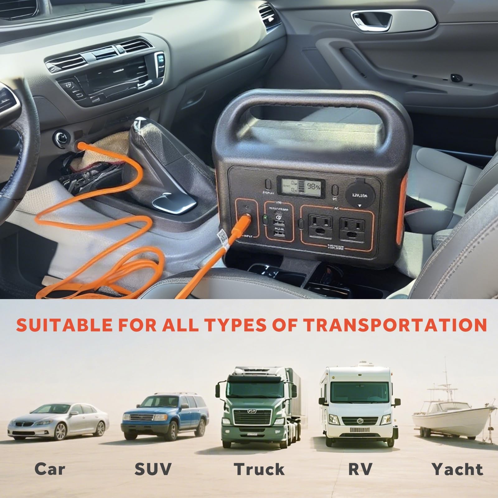 79inch Car Charging Cable with Cigarette Lighter Plug, 79 inches, Orange