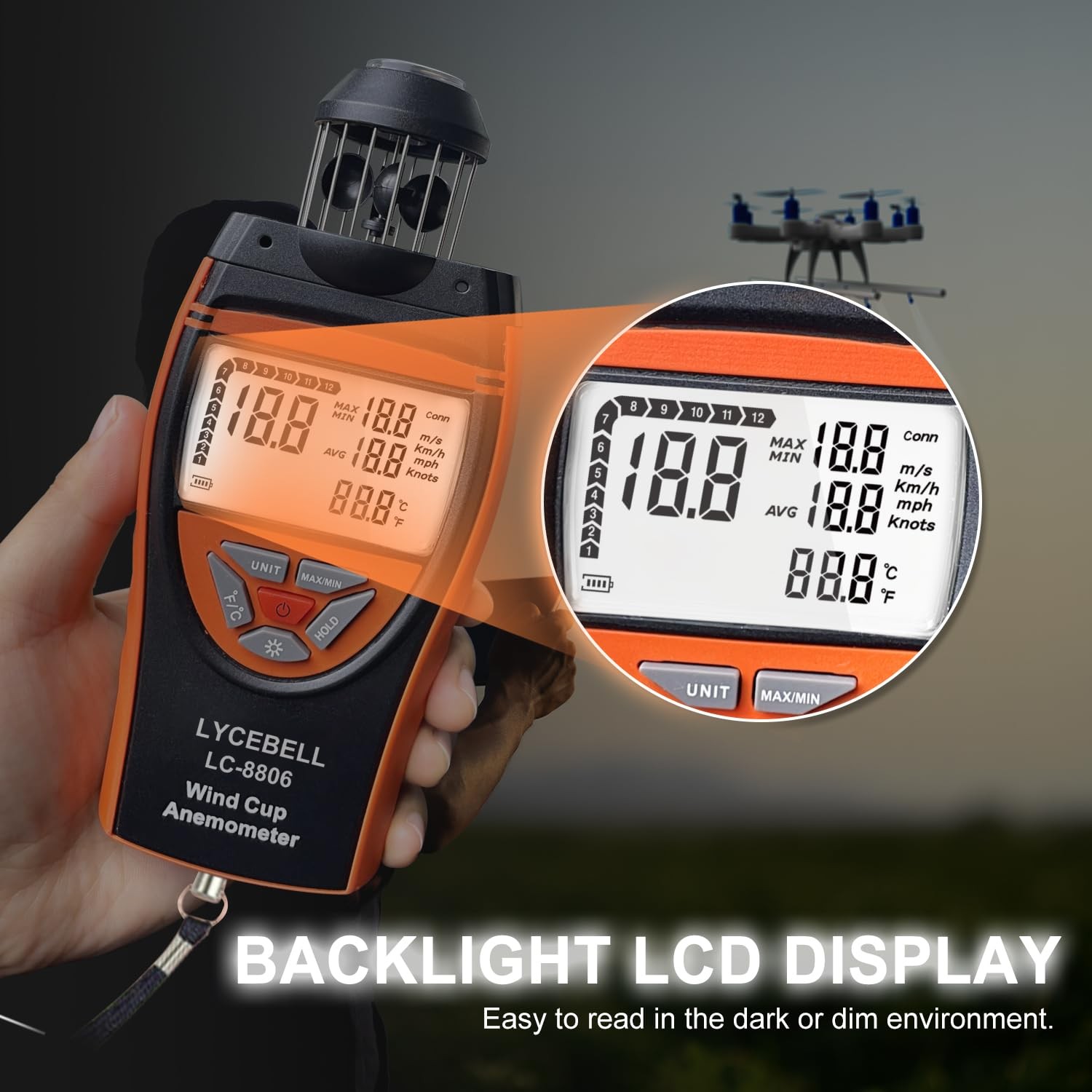 8806 Wind Cup Anemometer - Precise Anemometer Wind Gauge with Temperature Me...