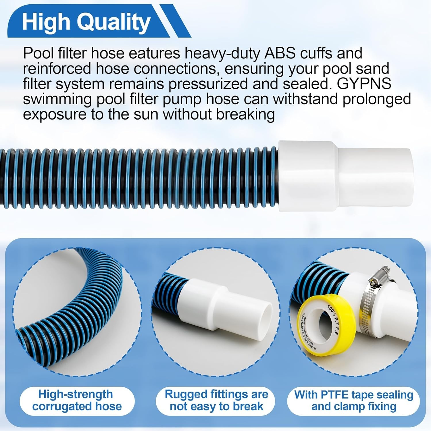Durable 1-1/2 Inch Pool Pump Hoses for Hayward - 6 Ft Replacement Kit (2 Pack)