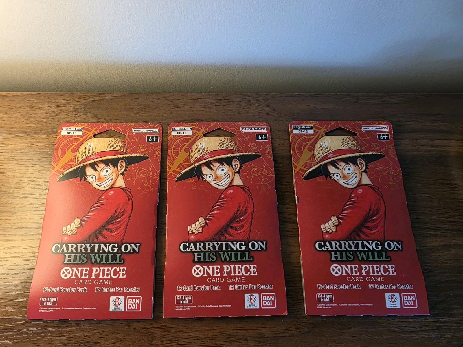 One Piece TCG OP-13 Carrying On His Will 12-Card Sleeved Booster Pack Lot of 3