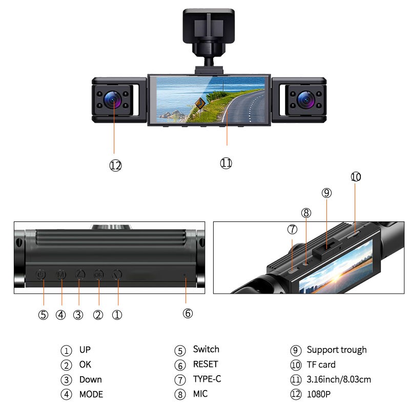 360 Degree View 4 Channel Dash Cam Front and Rear Inside Left Right, Dash Camera