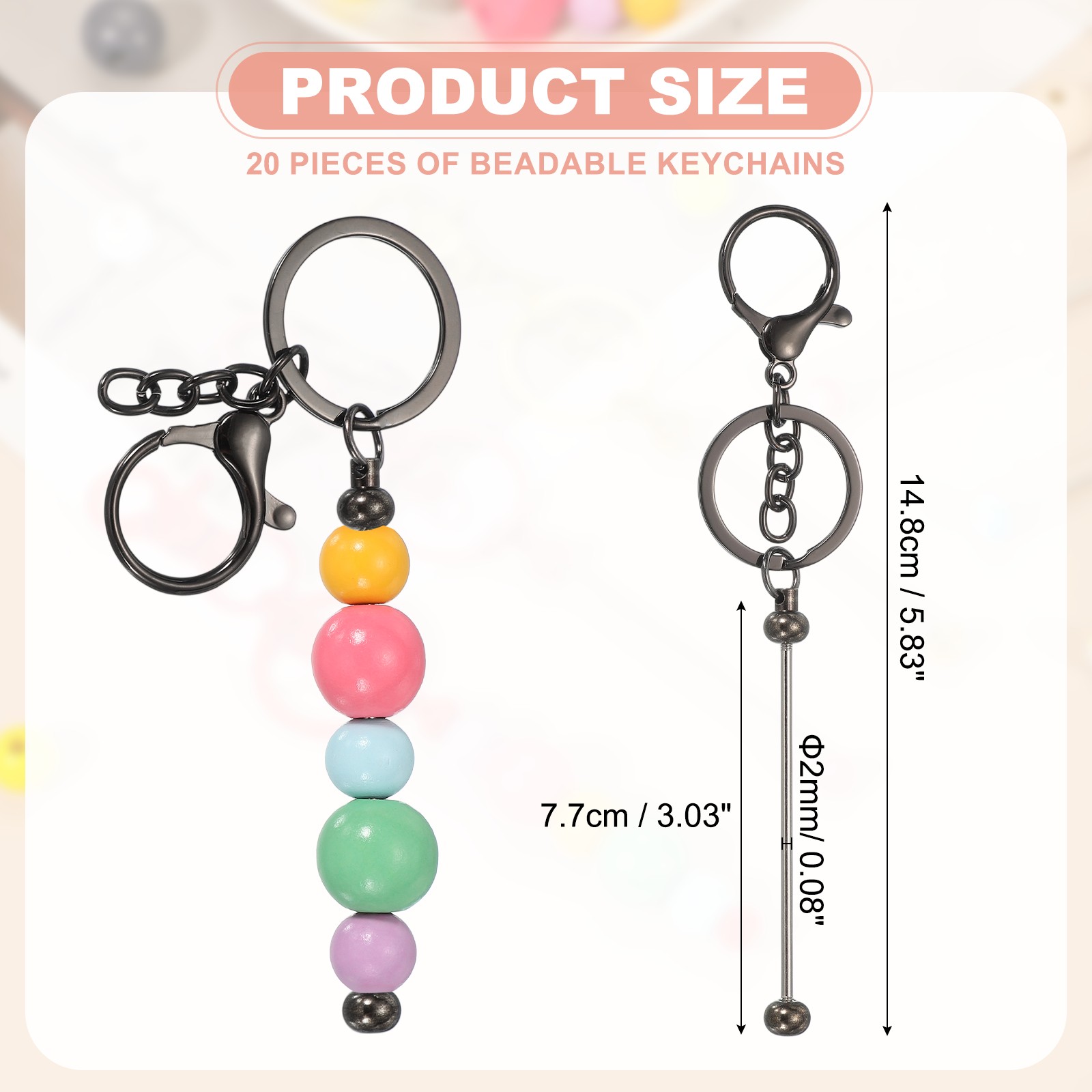20Pcs Beadable Keychains, DIY Beaded Keychain Making Kit, Gray