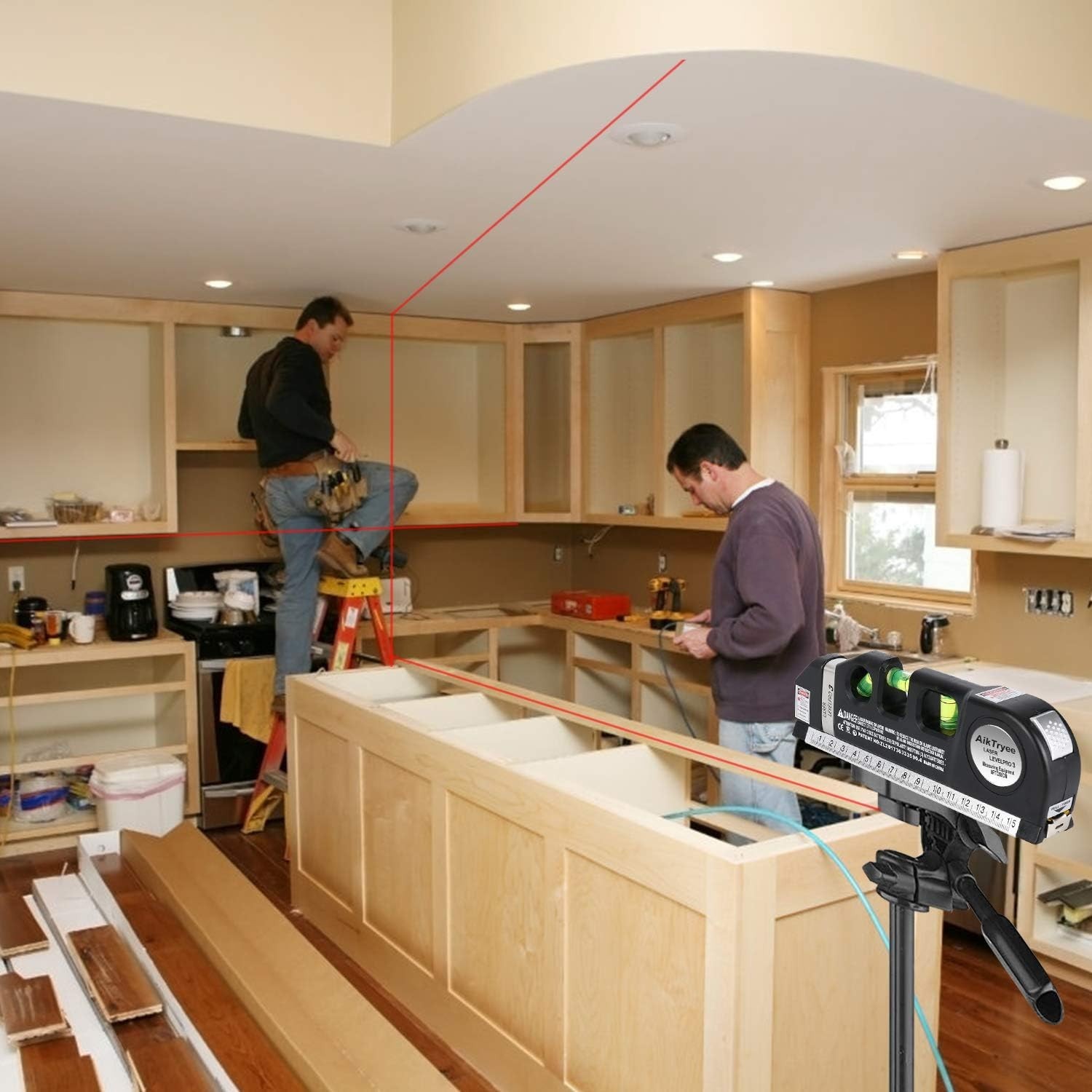 Compact 8ft Laser Level Tool for Picture Hanging and Cabinet Installation