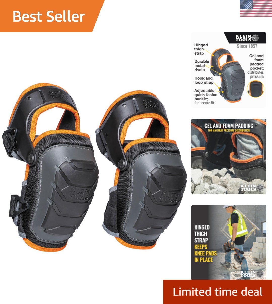 Hinged Knee Pads, Heavy Duty Gel Foam Protective Knee Pads with Quick-Fasten ...