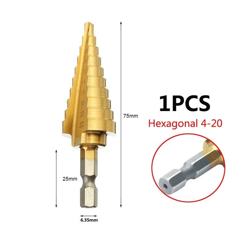 3pcs/Set Titanium Step Cone Drill Hole Cutter Bit HSS Large Set Tool With Pouch