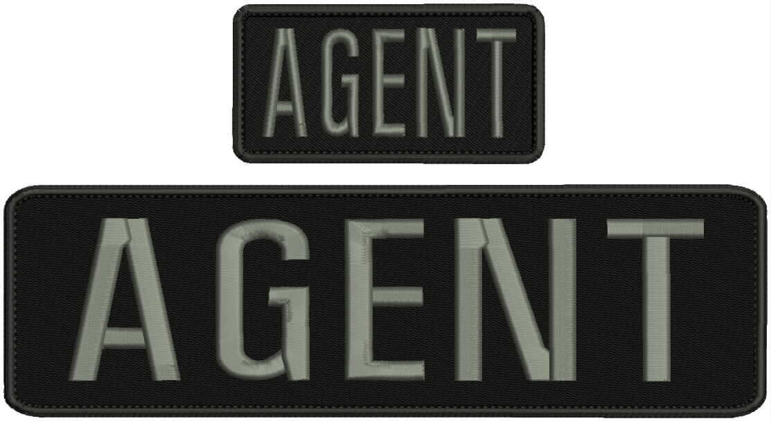 AGENT embroidery patches 3x10 and 2x4 hook on back grey letters
