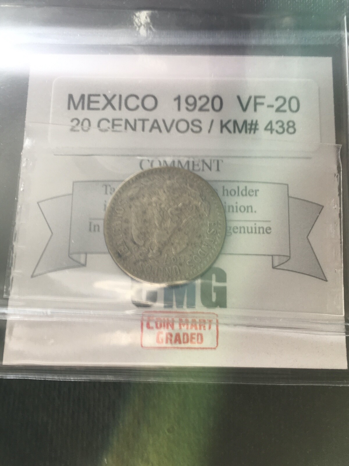 1920  Mexico, 20 Centavos, Coin Mart Graded**VF-20** KM# 438