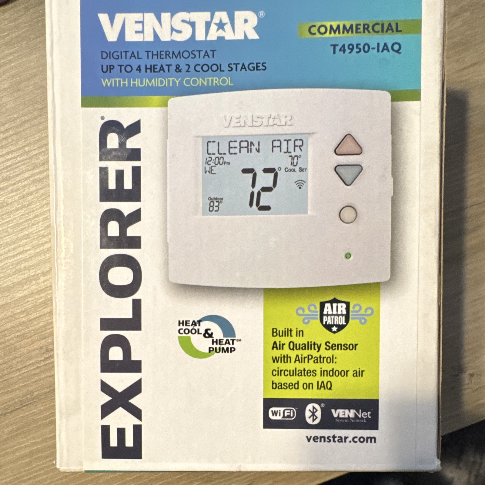 Venstar T4950-IAQ Programmable Thermostat 4H/2C Wi-Fi IAQ Humidity